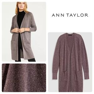 🆕 NWT Ann Taylor Shimmer Ribbed Open Cardigan in Toasted Taupe